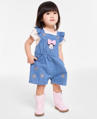 Disney - Baby Girl 2-Pc. Minnie T-Shirt & Denim Shortall Set