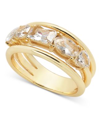 On 34th - Gold-Tone Crystal Three Row Ring