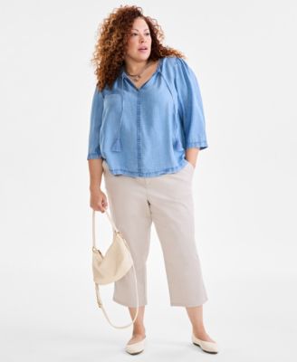 Style & Co - Plus Size Tasseled-Tie Top & Comfort Capri Pants