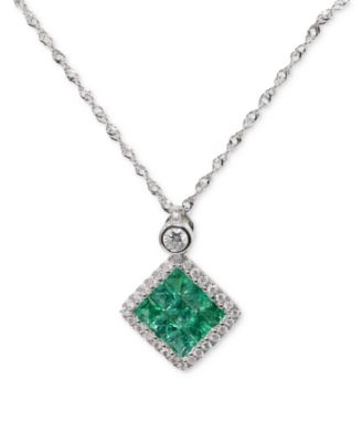 Macy's - Princess Cut Emerald (1/2 ct. t.w.) & Diamond (1/8 ct. t.w.) Pendant Necklace in 14k White Gold or Yellow Gold