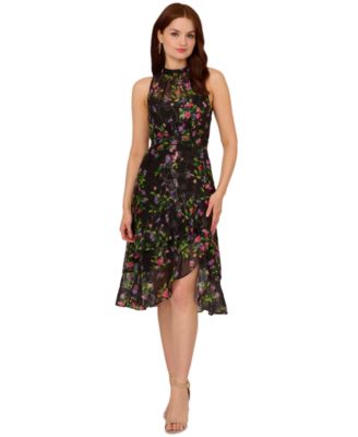 Adrianna Papell - Women's Floral Print Ruffled Sleeveless A-Line Dress