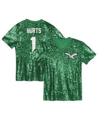 Outerstuff - Big Girls Jalen Hurts Kelly Green Philadelphia Eagles Sequin V-Neck Fashion Jersey