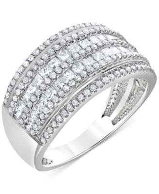 Macy's - Diamond Princess & Round Multirow Statement Ring (1 ct. t.w.) in 14k White Gold