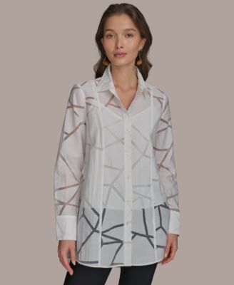 Donna Karan New York - Women's Geo Burnout Button-Front Tunic