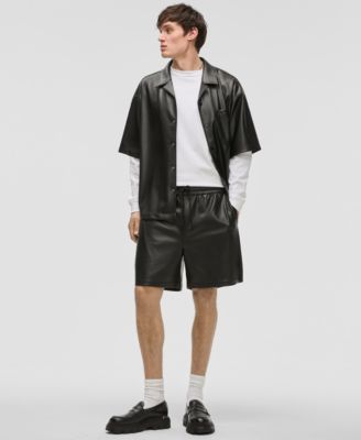 Mode of One - Men's Relaxed-Fit Perforated 6-1/2" Faux-Leather Shorts