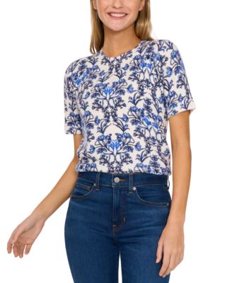 CeCe - Women's Short-Sleeve Printed Crewneck Sweater