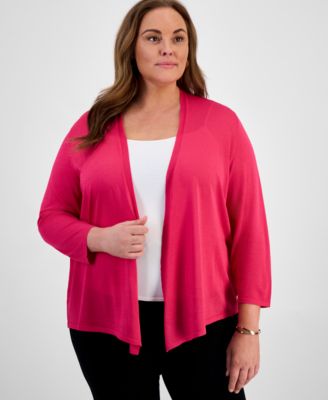 Kasper - Plus Size 3/4-Sleeve A-Line Cardigan