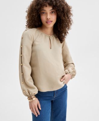 I.N.C. International Concepts - Petite Button-Sleeve Blouse