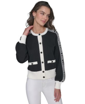 KARL LAGERFELD PARIS - Women's Long-Sleeve Logo-Tape Cardigan