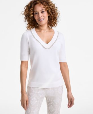 JM Collection - Women's Embellished Elbow-Sleeve Sweater, Exclusively at Macy's