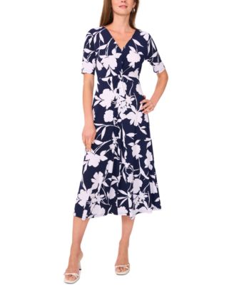 MSK - Petite Printed Short-Sleeve Midi Dress