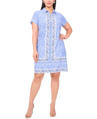 MSK - Plus Size Printed Collared Short-Sleeve Shift Dress