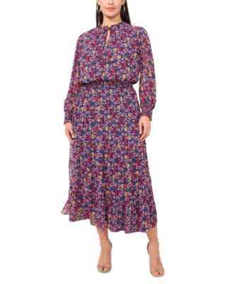 MSK - Plus Size Printed Split-Neck Chiffon Maxi Dress