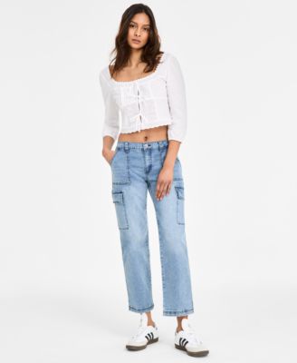 Madden Girl - Juniors' Tie-Front Crop Top & Cargo Skater Jeans