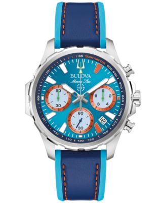 Bulova - Men's Classic Chronograph Tonal Blue Leather & Silicone Strap Watch 43mm