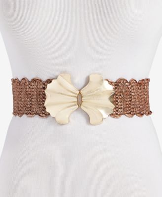 I.N.C. International Concepts - Abstract Shell Buckle Stretch Straw Belt