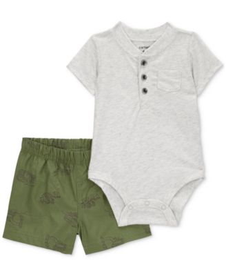 Carter's - Baby Boys Cotton Henley Bodysuit & Shorts, 2 Piece Set