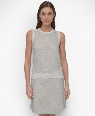 DKNY - Women's Sleeveless Mixed-Media Crewneck Top