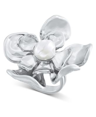 I.N.C. International Concepts - Silver-Tone Imitation Pearl Flower Statement Ring