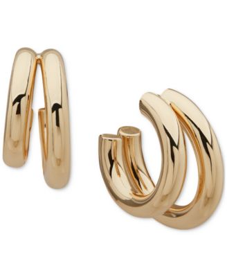 Emily in Paris - Gold-Tone Polished Double Tube Small C Hoop Earrings, 0.7"