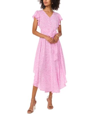 Vince Camuto - Women's Printed Flutter-Sleeve Handkerchief Dress