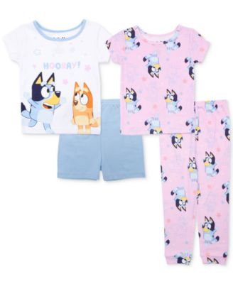 Bluey - Toddler Girls Cotton Short-Sleeve Pajama Tops, Shorts & Pants, 4 Piece Set