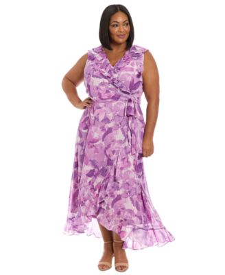 London Times - Plus Size Printed Ruffled Maxi Dress