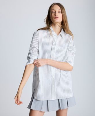 Kenneth Cole - Women's Cotton Oversized Striped Long-Sleeve Shirt