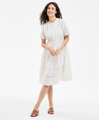 Style & Co - Women's Cotton Embroidered Lace-Inset Midi Dress