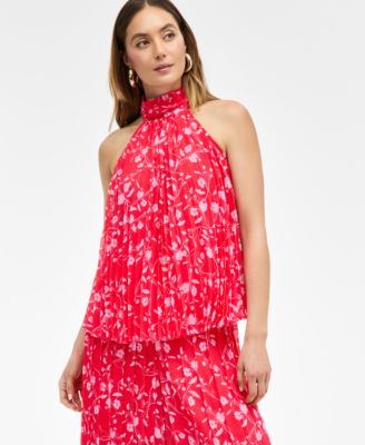 I.N.C. International Concepts - Women's Floral-Print Pleated Halter Top, Exclusively at Macy's