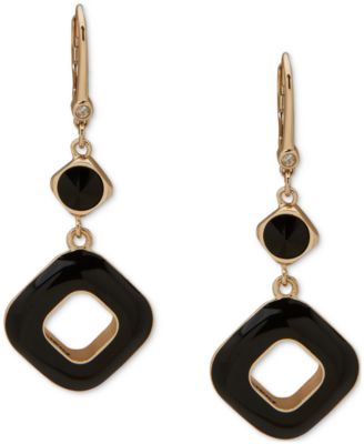 DKNY - Gold-Tone Jet Black Square Double Drop Earrings
