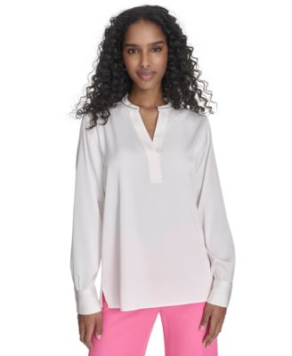 Calvin Klein - Women's Split-Neck Long-Sleeve Shirt