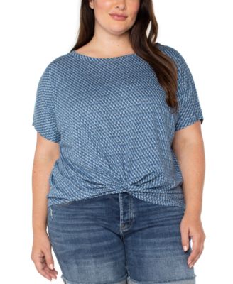 Liverpool Los Angeles - Plus Size Printed Twist-Hem Crewneck Top