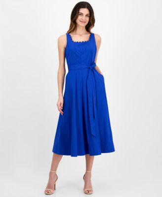 Anne Klein - Women's Tie-Waist Seamed Fit & Flare Midi Dress