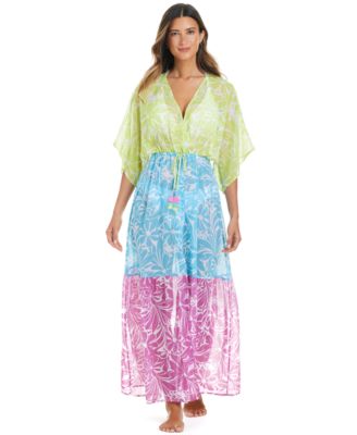 Bleu by Rod Beattie - Women's Sock It To Me Printed Chiffon Cover-Up Maxi Dress