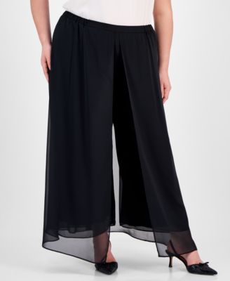 Alex Evenings - Plus Size Flowy Chiffon Wide-Leg Evening Pants
