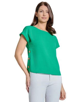 Jones New York - Petite Solid Side-Button Blouse