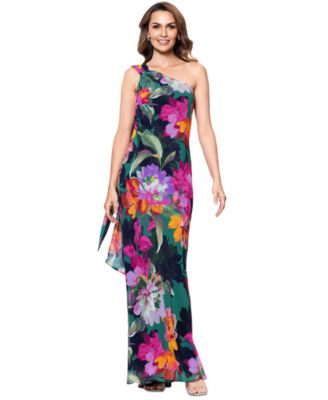 XSCAPE - Petite One-Shoulder Chiffon Fit & Flare Gown