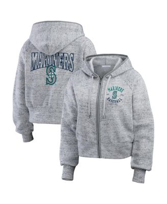WEAR by Erin Andrews - Women's Heather Gray Seattle Mariners Speckled Fleece Cropped Full-Zip Hoodie