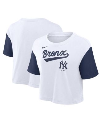 Nike - Women's White/Navy New York Yankees Script Cropped Performance T-Shirt