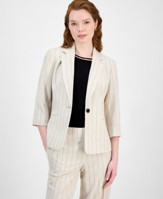 Kasper - Women's Pinstripe Notch-Collar 3/4-Sleeve Jacket