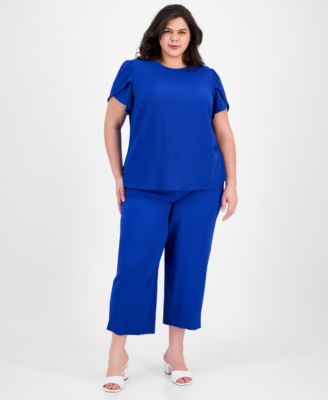 Anne Klein - Plus Size Tulip-Sleeve Top & Pull-On Pants