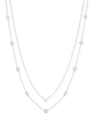 Lauren Ralph Lauren - Silver-Tone Cubic Zirconia Two-Row Stationed Collar Necklace, 18" + 3" extender