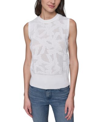 KARL LAGERFELD PARIS - Women's Mixed-Stitch Sleeveless Sweater