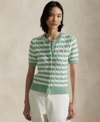 Polo Ralph Lauren - Women's Striped Cable-Knit Short-Sleeve Cardigan Sweater