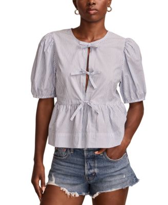Lucky Brand - Women's Babydoll Flyaway Cotton Tie-Front Top