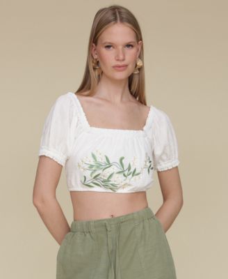 Avec Les Filles - Women's Embroidered Cotton Crop Top