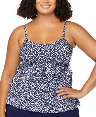 Island Escape - Plus Size Dot-Print Tiered Tankini Top, Exclusively at Macy's