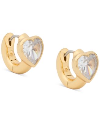 kate spade new york - Gold-Tone Small Cubic Zirconia Heart Huggie Hoop Earrings, 0.51"
