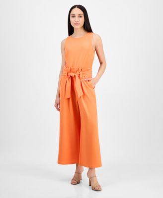 Bar III - Women's Sleeveless Crewneck Tie-Waist Jumpsuit
